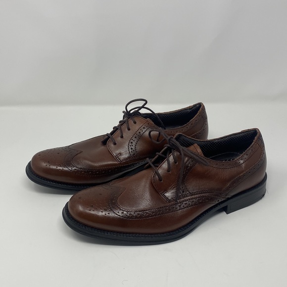 Chaps Men’s Brown Lace Up Leather Wing Tip Closed Toe Dress Shoes - Picture 2 of 13